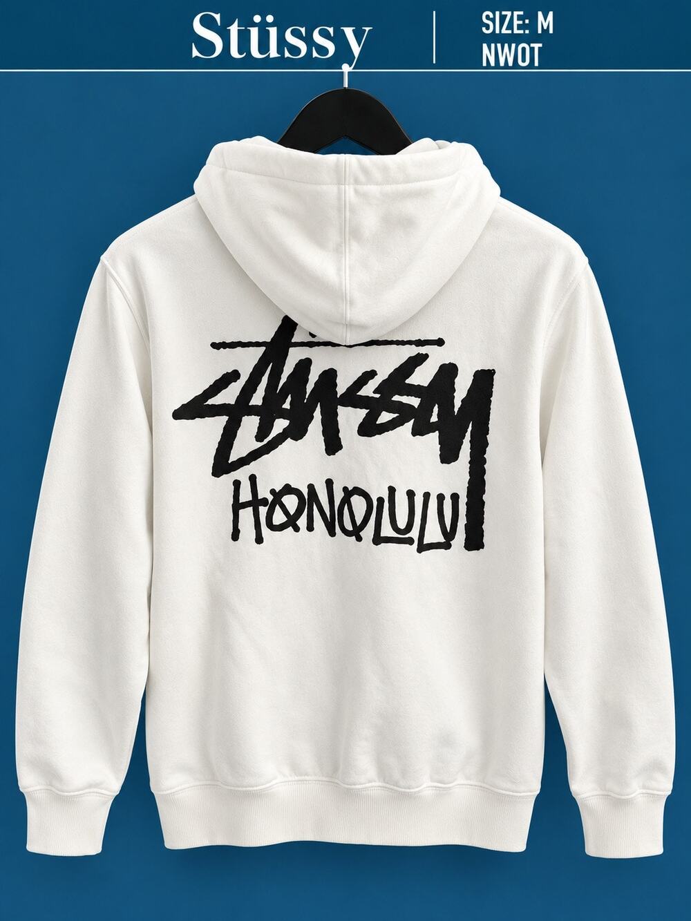Stüssy Honolulu Chapter White Zip Hoodie Medium NWOT